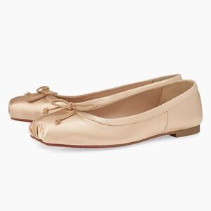 Christian Louboutin Mamadrague Satin Ballerina Flats in Sahara Platine Gold NIB